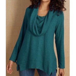 Soft Surroundings Ava Teal‎ Oversized Cowl Neck Tunic Sweater Size Medium